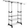 Perchero De Pie Movil Doble Barra Y Estantes Ruedas Metálico 0