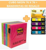 Notas Adhesivas Post It Cubo Flúo + Banderitas 3m De Regalo 1