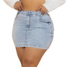 Saia Jeans Feminina Plus Size Com Lycra Cintura  Alta 0 Saia Jeans Feminina Plus Size Com Lycra Cintura  Alta 0