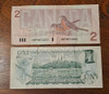 Canadá X 2 Billetes Incluye 1 Y 2 Dólares 1986. Usados !!! 1