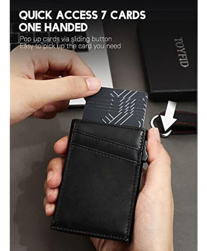 TOYFID Men's Wallet With Airtag Slot - RFID Blocking Pop-Up Card Holder, Genuine Leather & Aluminum
