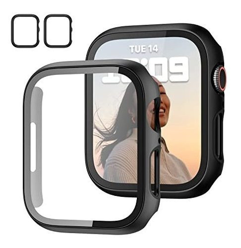 JZK 2 Pack Case with Tempered Glass Screen Protector for Apple Watch Series 7 45mm