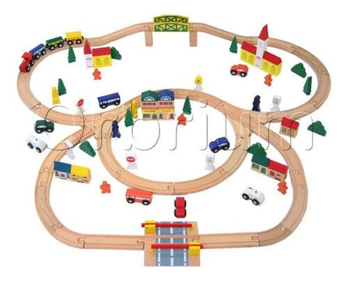 Orbrium Toys Wooden Train Set - Triple Loop of 100 Pieces