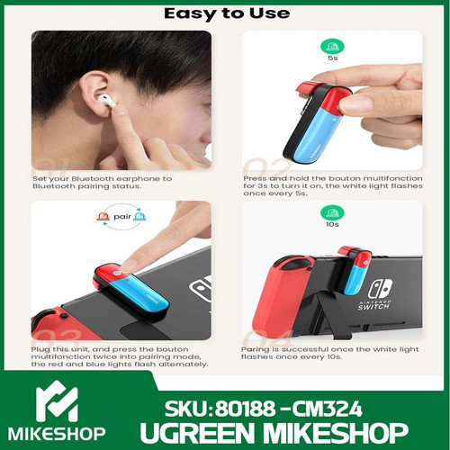 Ugreen Bluetooth Adapter for Nintendo Switch and Lite/ 2DS/ 3DS