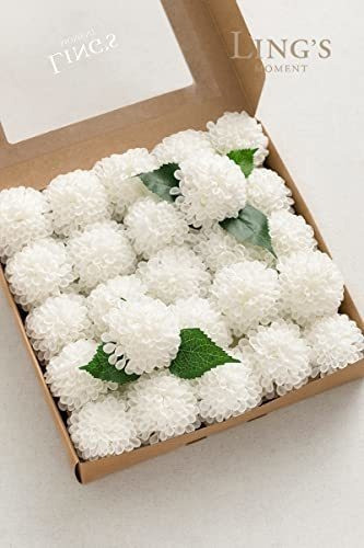 Ling's Moment Artificial Foam Roses – 25 Ivory Roses With Stems & Leaves