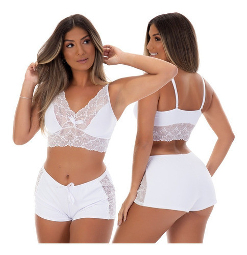 Dakota Lingerie Kit Com 4 Top Doll Short Dolls Microfibra Renda Linha Noite Dakota Lingerie Kit Com 4 Top Doll Short Dolls Microfibra Renda Linha Noite