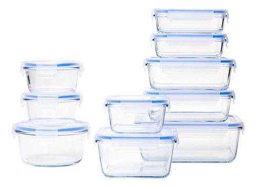 Conjunto de Recipientes Herméticos de Vidro com Tampa (10 peças)