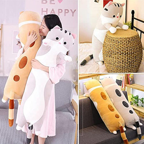 Plush Long Body Pillow with Cute Cat Design - Main Image