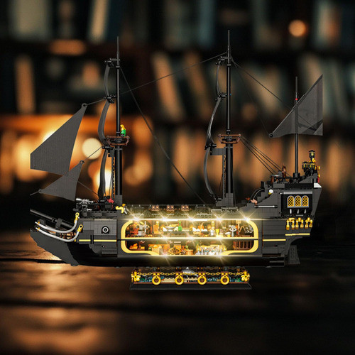 BrickTribe Pirate Ship Building Toys with LED Lights, Black Pearl