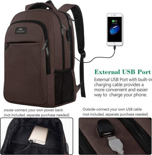 Matein Slim Anti-Theft Laptop Backpack with USB Port Brown
