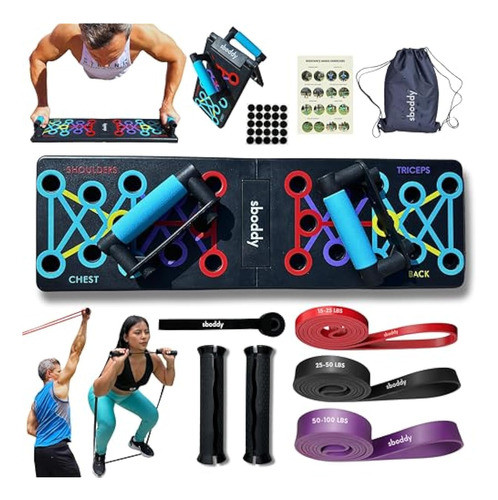 Sboddy Push-Up Board for Men and Women with Resistance Bands