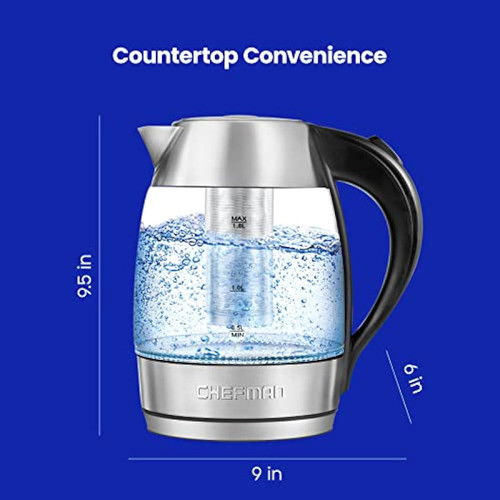 Chefman Electric Glass Kettle, Rapid Boil