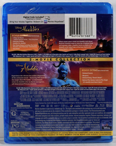 Disney Aladdin Movie Collection Blu-ray DVD (1992 2019)