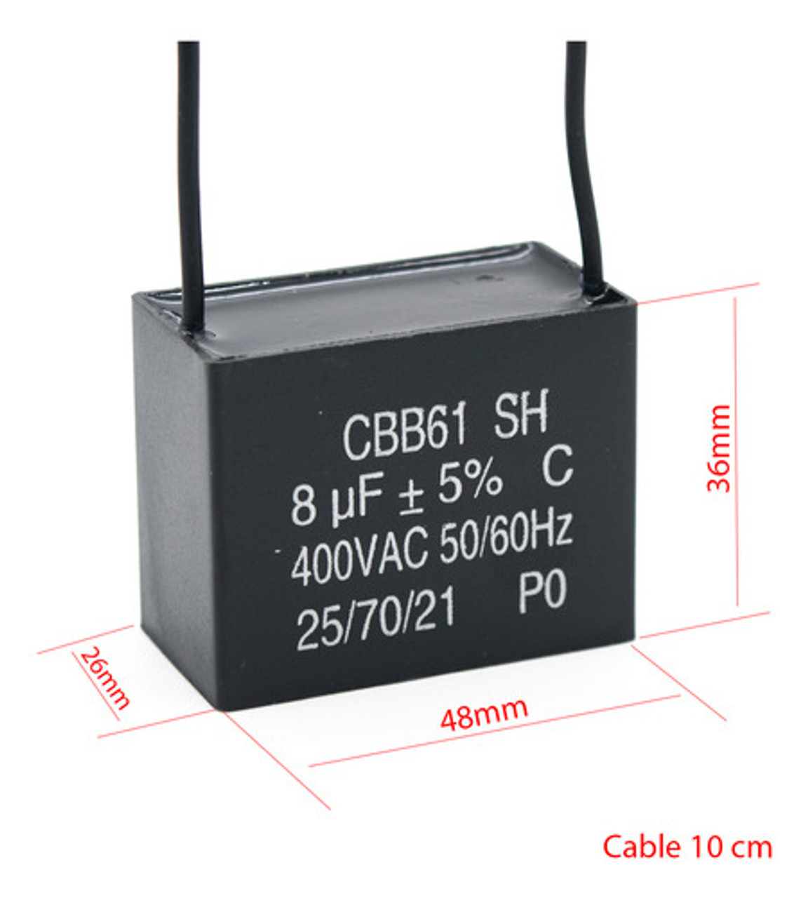 ELUMILED Capacitor 8uF x 400V Motor Start CBB61 Polypropylene
