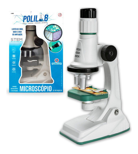 Brinquedo Microscópio Polilab Com 3 Lentes De Ampliação 1200 0