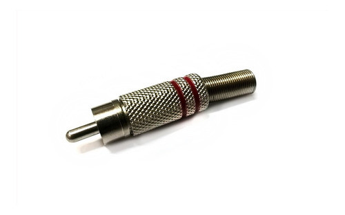 Ficha Conector Rca Macho Metalica Plateada Roja Con Resorte 1