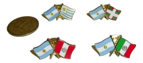 Pin Banderas Cruzadas X2. Argentina Con Brasil Italia España 0