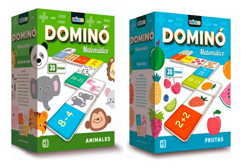 Juego Dominó Matemático Animales O Frutas Uniesco X28 Fichas 0