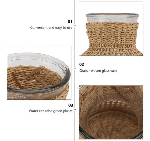 Cabilock Botella De Vidrio Decorativa Jarrón De Ratán Flor F 1