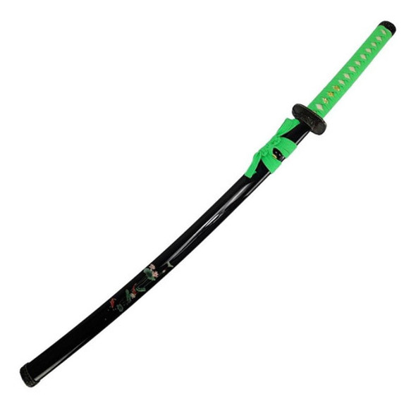 Espada Katana Decorativa Flores E Peixes Na Bainha Preta 0