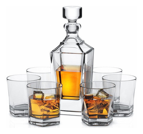 Miko Crystal Decanter Set Con 6 Vasos Dobles Pasados ??de Mo 0