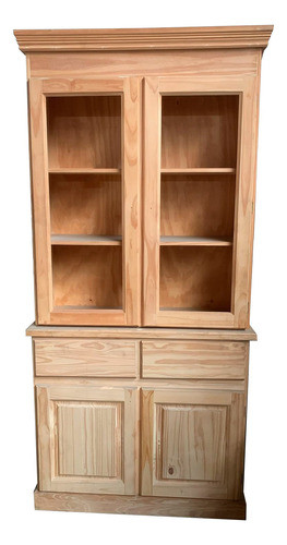 Vitrina Biblioteca Rustica 2 Cajones 120cm - Pino Crudo 0