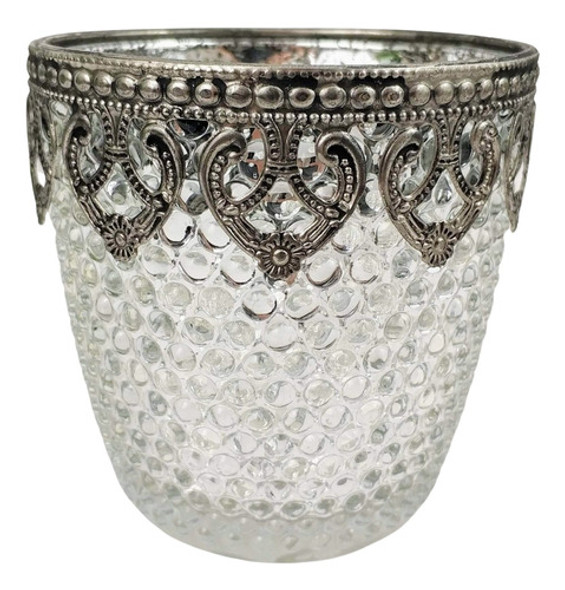 Vasinho Castiçal Prata 9x9x9cm Porta Vela Vaso Decoração 0