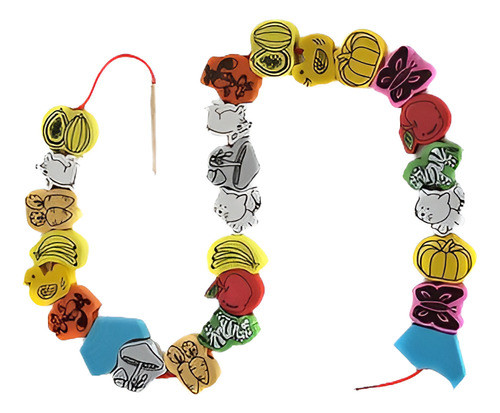 28 X Madera Animal Fruta Bloque Ensartar Cuentas Ky Juguete 0