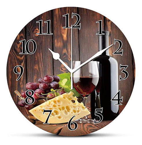 Reloj De Pared Silencioso, Botella De Vino Tinto Y Queso De. 0