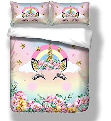 Hjs Unicorn Kids Bedding Juegos De Fundas Nórdicas Twin Size 0