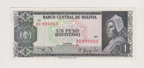 Billete Bolivia 1 Boliviano Año 1962 Sin Circular- 0