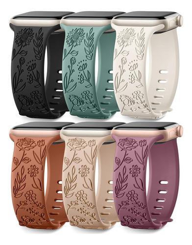 Paquete De 6 Correas Con Grabado Floral Compatibles Con De Y 0