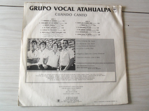 Vinilo Discos Grupo Vocal Atahualpa, Cuando Canto, 1984 1