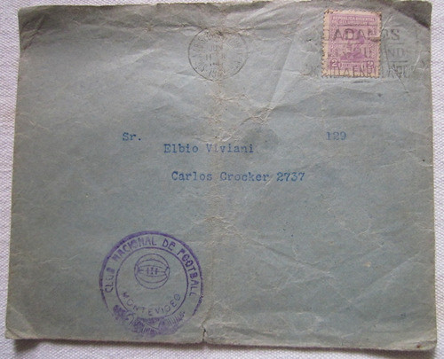 Antiguo Sobre Sello Club Nacional De Futbol Montevideo 1940 0