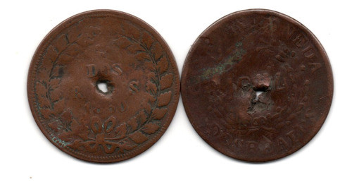Lote 2 Monedas Cobre 2 Reles Estado Buenos Aires 1854 Y 1860 1