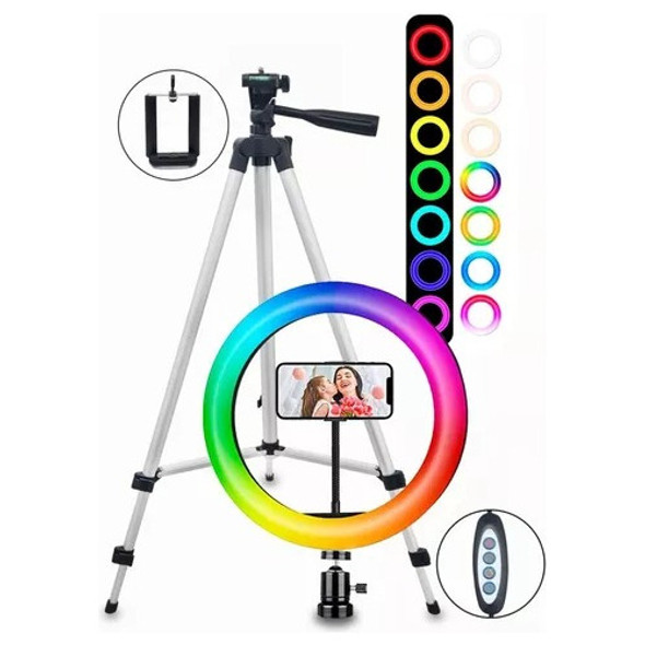 Aro Anillo 26 Cm Luz Led Rgb Multi Color Con Tripode 1.20cm 1