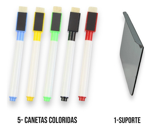 5 Canetas Para Lousa Coloridas + Planner Metalico De Parede 1