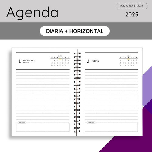 Kit Imprimible Agenda 2025 Diaria Horizontal Sin Horarios 1