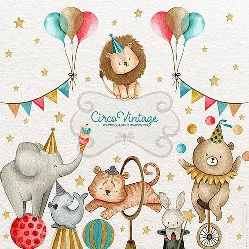 Kit Imagenes Png Cliparts Circo Vintage Nene Acuarela Lb23 0