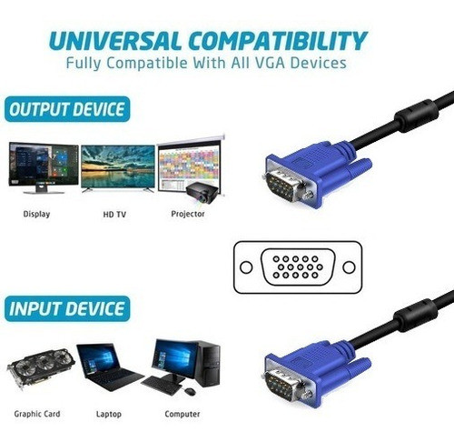Cable Vga 3 Metros Macho Macho Monitor Pc Pantalla Proyector 1