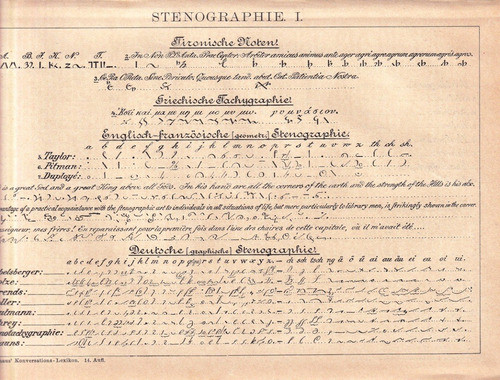 Estenografía-taquigrafía, Antigua Lámina Doble Alemania 1910 0