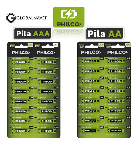 Combo 16 Aa Doble A + 16 Aaa Triple A Philco Alcalinas 1.5v 1