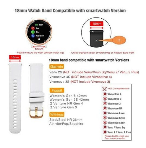 Malla Para Garmin Vivoactive 4s Venu 2s  Vivomove 3s 18mm Wh 1