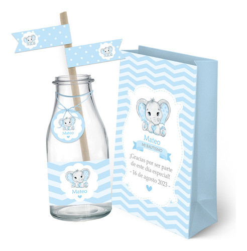 Kit Imprimible Elefante Decoración Bautismo 1 Añito Varón 0