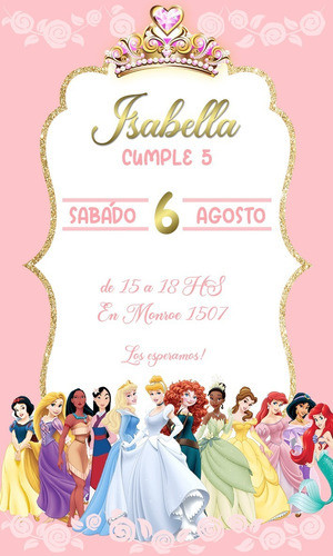 Invitación Digital Tarjeta Princesas De Disney Para Whatsapp 1