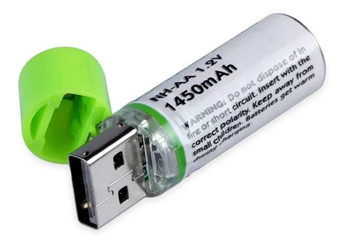 Kit X2 Baterias Pilas Usb Recargables Doble Aa Cilindrica 0