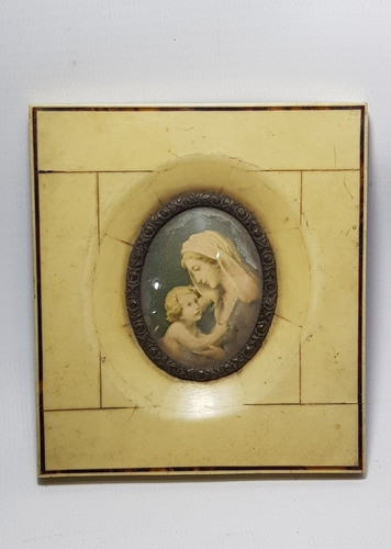 Antiguo Mini Retrato Con Figura Religiosa Virgen Mag 56143 0