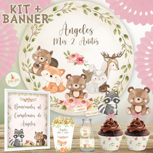 Kit Imprimible Bosque Nena + Banner Fondo Mesa Dulce 1