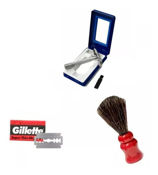 Set De Maquina Para Afeitar Brocha Hojas Barbería Kaos 11 0
