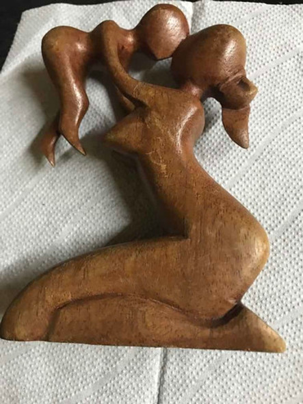 Figura Madre E Hijo ,de Colección,realizada En Madera,única 1